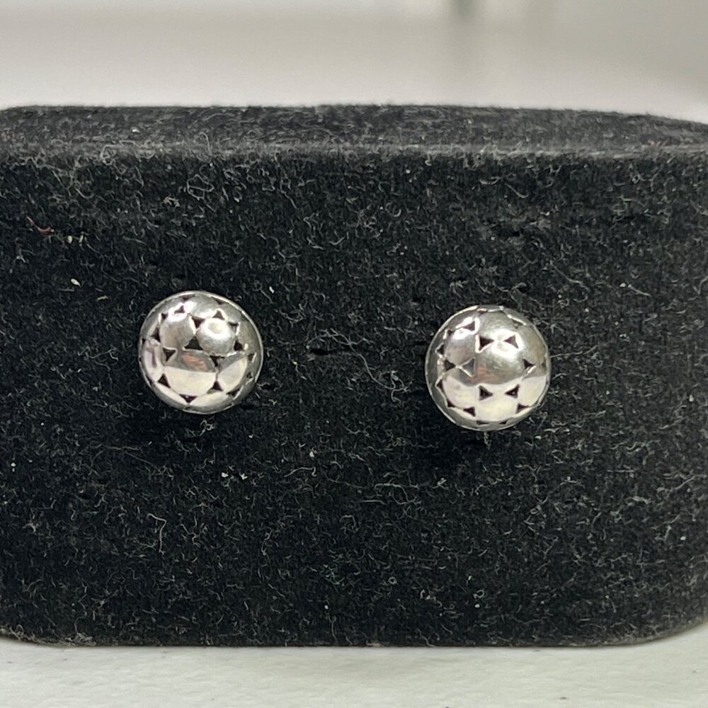 Sterling Silver Faceted Round Stud Earrings With Butterfly Backs - Picture 7 of 10